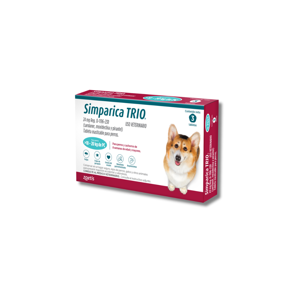 SIMPARICA TRIO (Para perro de 10 – 20 Kg de PV)